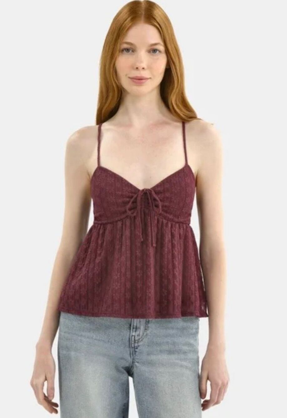 Whimsigoth Y2K Fairycore Lace Babydoll Cami Top Burgundy Plum Purple XS